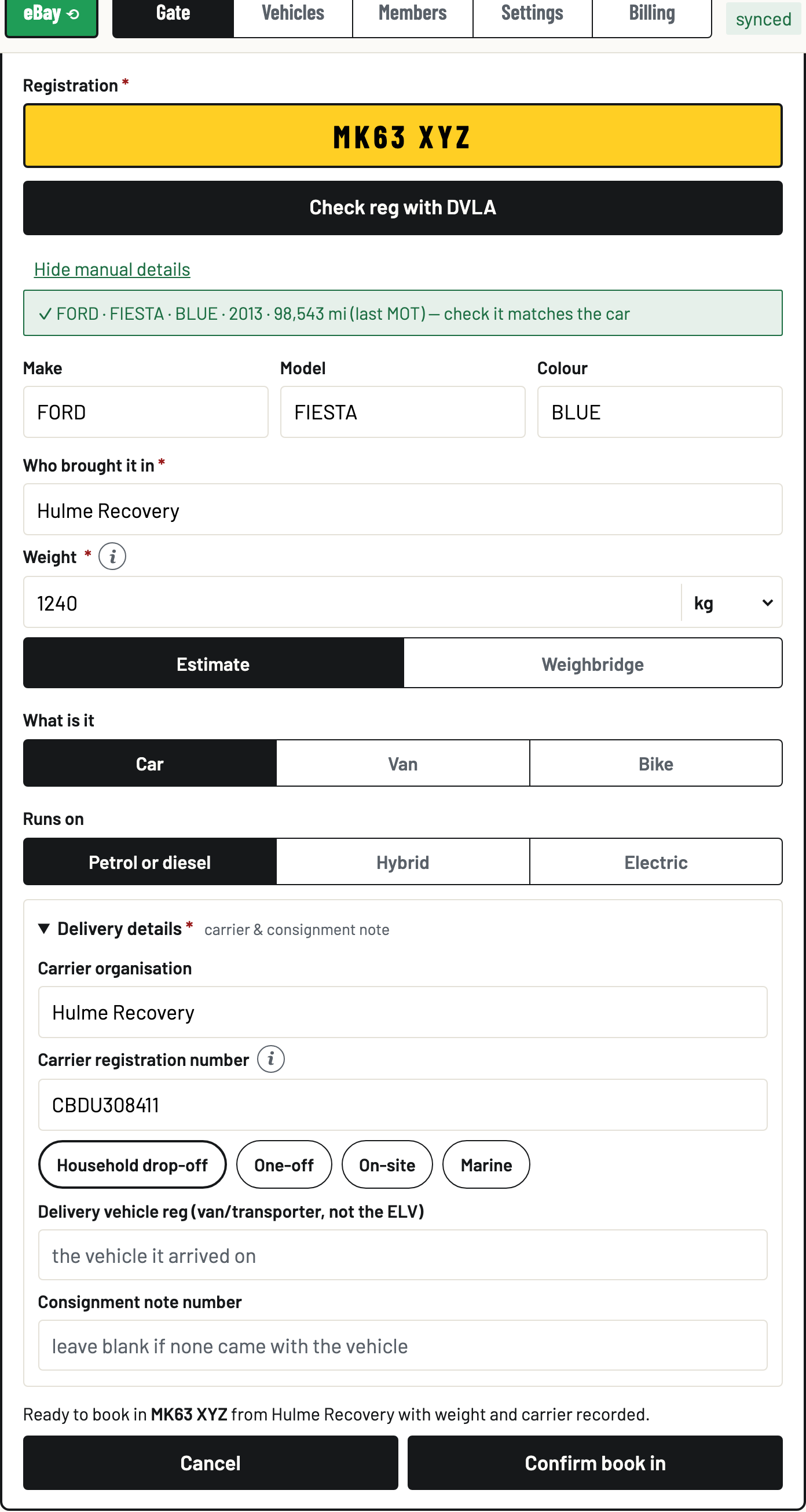 The ready-to-book confirmation line above the Confirm book in button